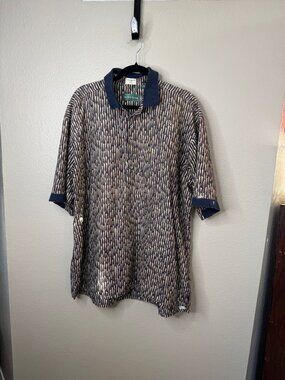 Michael Thomas Mens XXL Polo Shirt Egyptian Cotton Abstract  USA Vintage Y2K